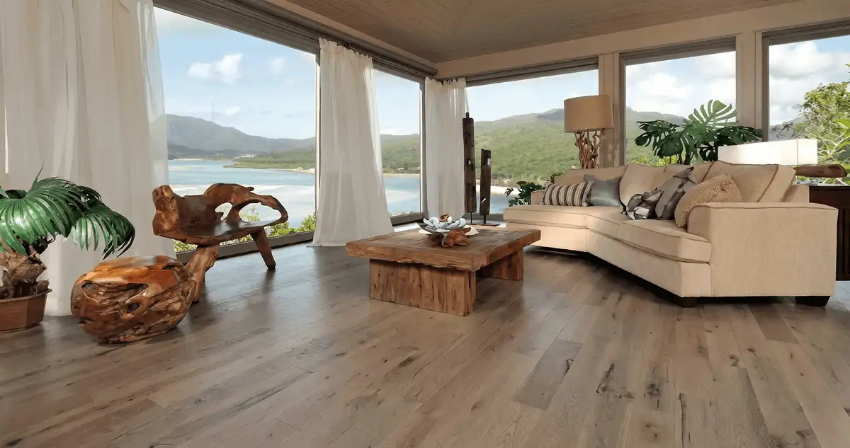 Professionally installed vinyl flooring in a modern living room with large windows in Shreveport, LA